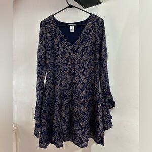 Paisley Blue Dress with bell sleeves